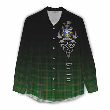 Tartan Vibes Clothing Hartigan Irish Clan Women's Casual Shirt with Coat of Arms Erin Go Bragh Celtic Inspired