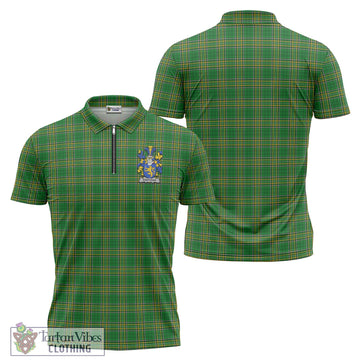Hartigan Irish Clan Tartan Zipper Polo Shirt with Coat of Arms