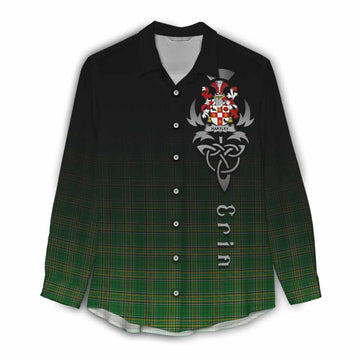 Tartan Vibes Clothing Hartley Irish Clan Women's Casual Shirt with Coat of Arms Erin Go Bragh Celtic Inspired