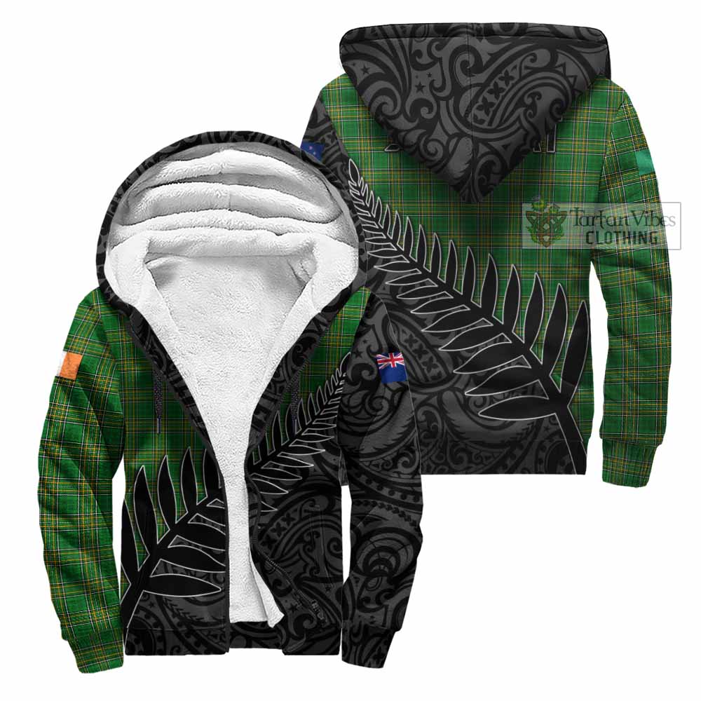 Tartan Vibes Clothing Hartley Irish Clan Tartan Sherpa Hoodie with Coat of Arms New Zealand Silver Fern Half Style