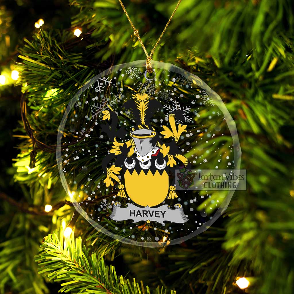 Harvey Irish Clan Christmas Glass Ornament with Coat of Arms Transparent Glass Circle - 2D-tartanvibesclothing