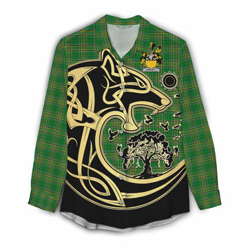Harvey Irish Tartan Women's Casual Shirt with Coat of Arms Celtic Wolf Style Female - Tartan Vibes Clothing