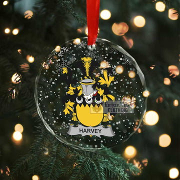 Tartan Vibes Clothing Harvey Irish Clan Christmas Glass Ornament with Coat of Arms
