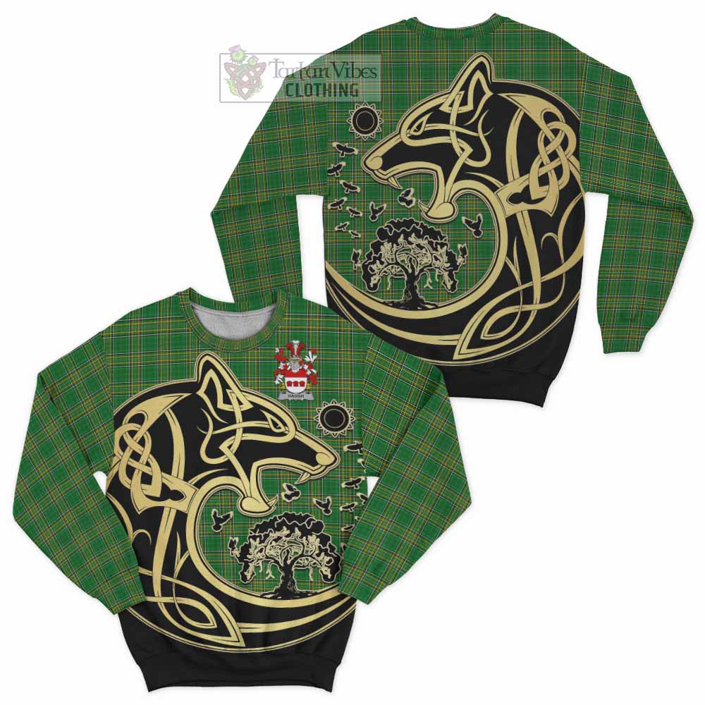 Haugh Irish Tartan Sweatshirt with Coat of Arms Celtic Wolf Style - Tartan Vibes Clothing