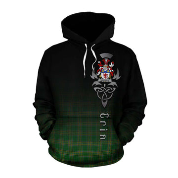 Tartan Vibes Clothing Haughey Irish Clan Cotton Hoodie with Coat of Arms Erin Go Bragh Celtic Inspired