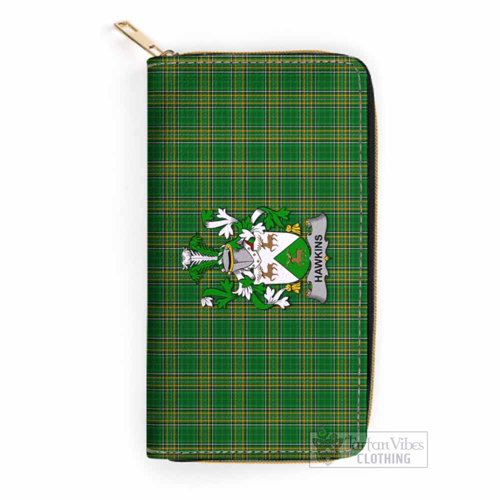 Tartan Vibes Clothing Hawkins Irish Clan Tartan Women's Leather Wallet with Coat of Arms