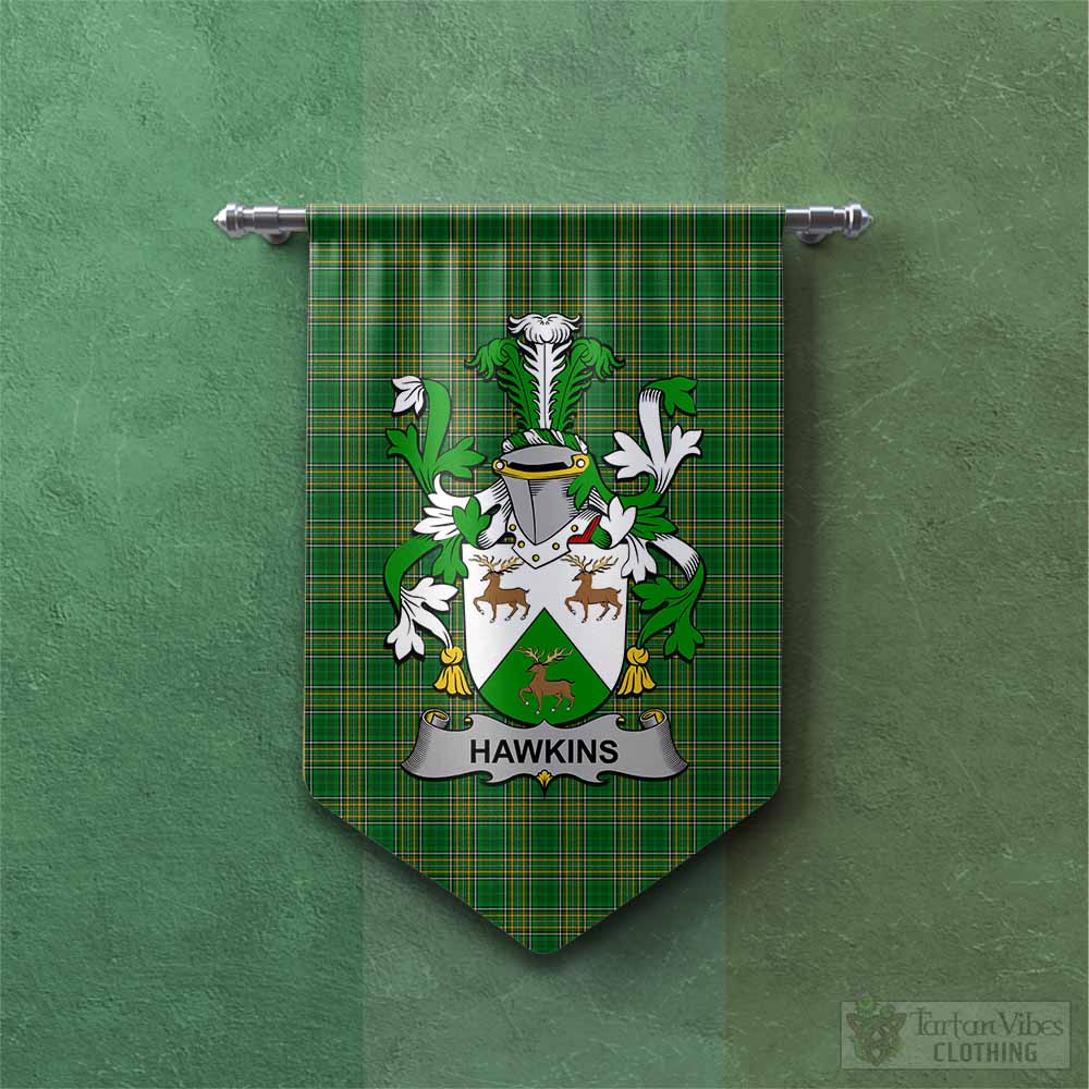 Tartan Vibes Clothing Hawkins Irish Clan Tartan Gonfalon, Tartan Banner with Coat of Arms