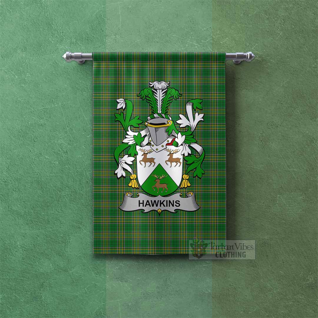 Tartan Vibes Clothing Hawkins Irish Clan Tartan Gonfalon, Tartan Banner with Coat of Arms