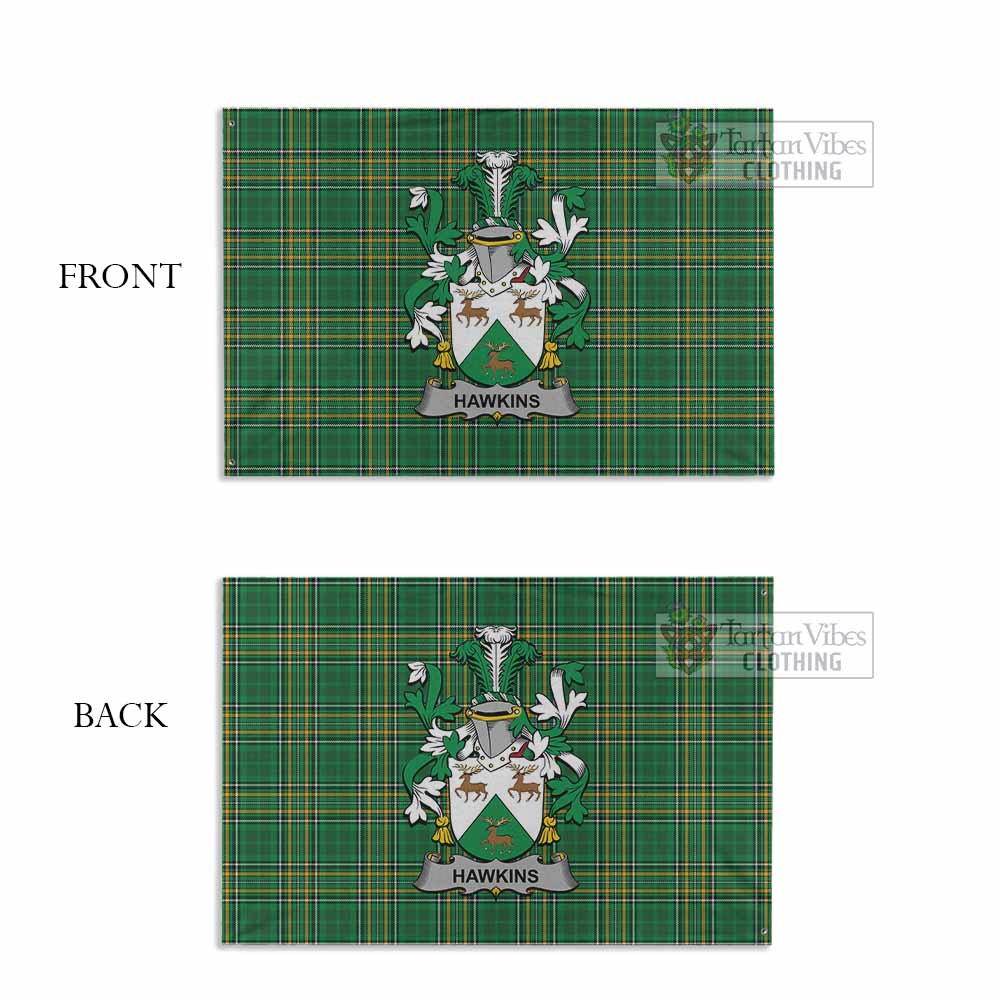 Tartan Vibes Clothing Hawkins Irish Clan Tartan House Flag with Coat of Arms