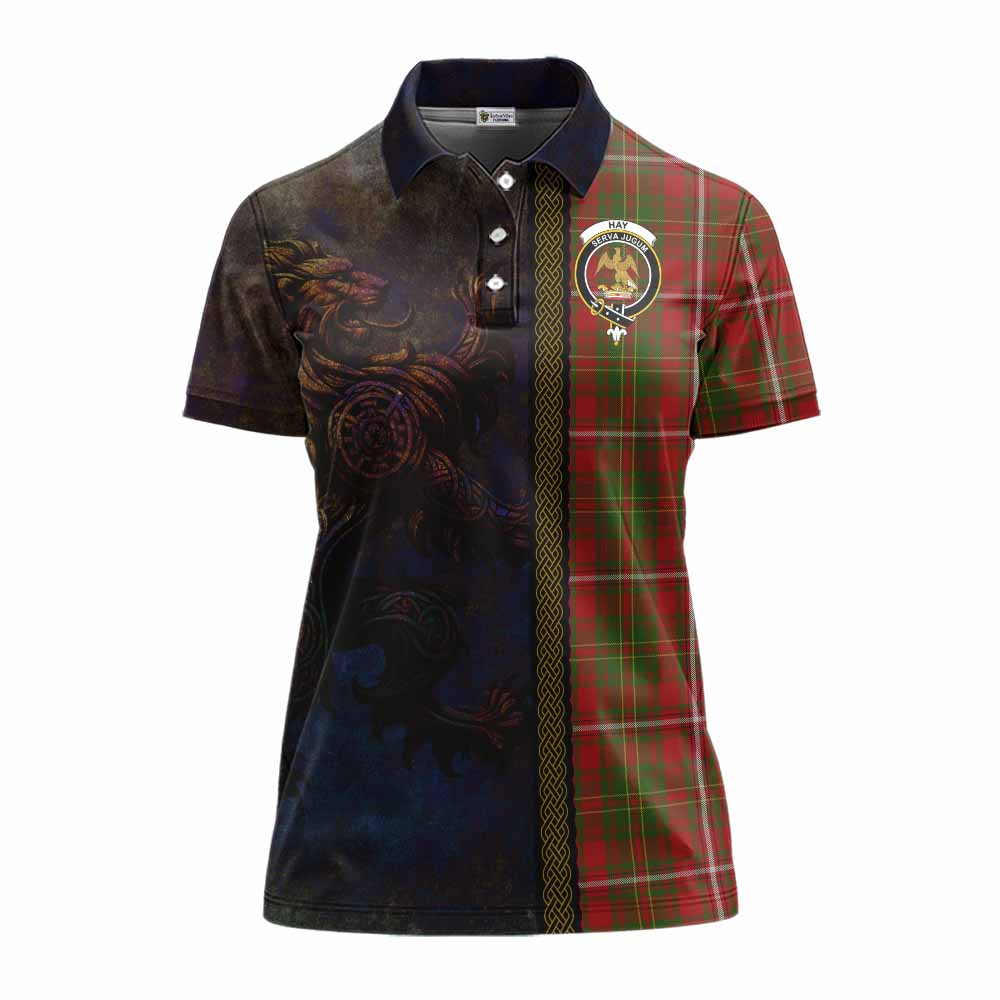 Tartan Vibes Clothing Hay Tartan Family Crest Women's Polo Shirt Alba Gu Brath Be Brave Lion Ancient Style