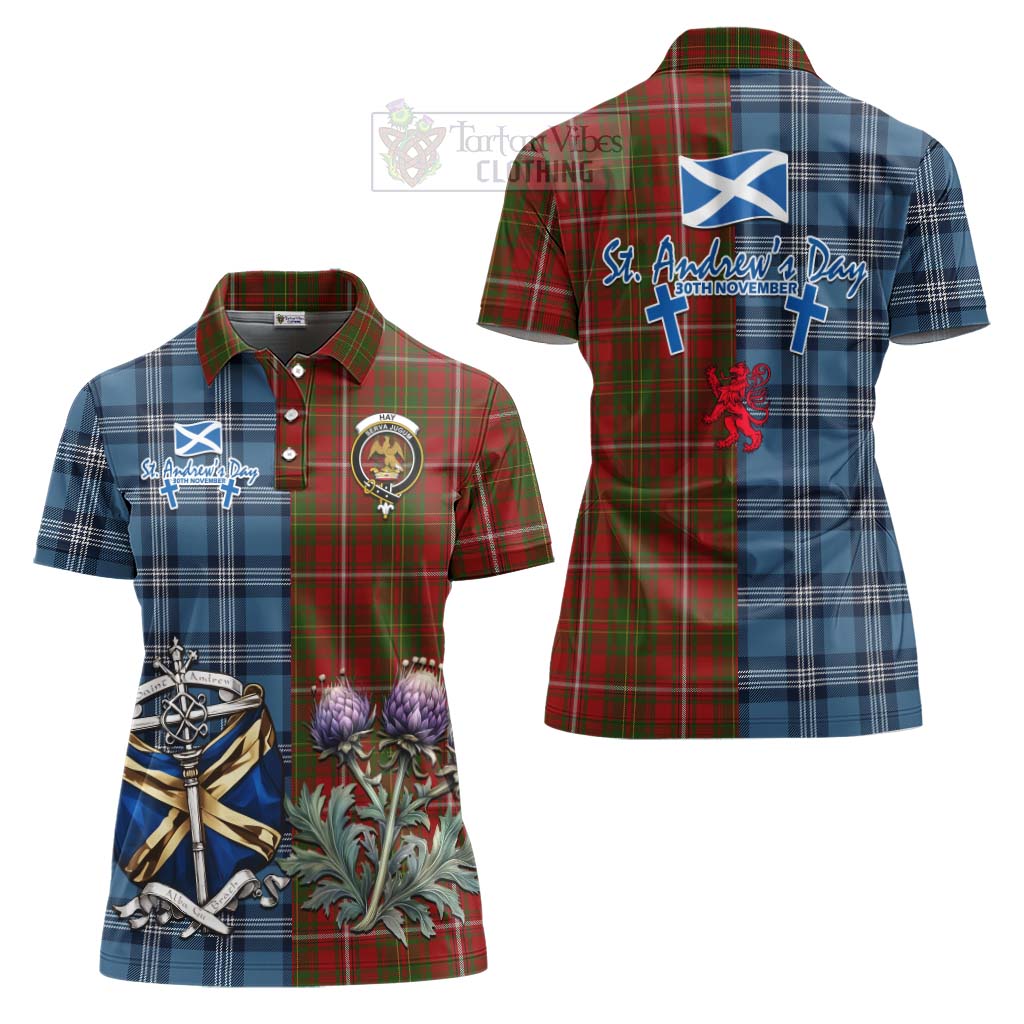 Tartan Vibes Clothing Hay Tartan Women's Polo Shirt Happy St. Andrew's Day Half Tartan Style