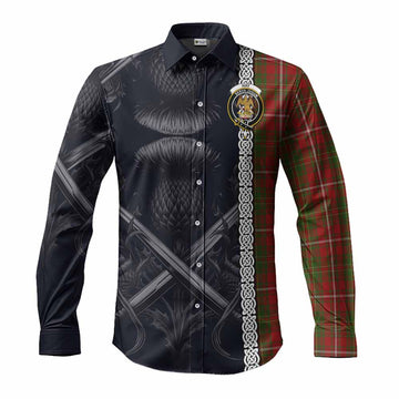 Tartan Vibes Clothing Hay Tartan Long Sleeve Button Shirt with Family Crest Cross Sword Thistle Celtic Vibes