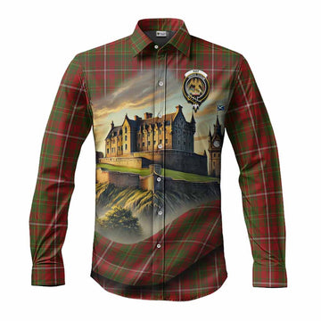 Tartan Vibes Clothing Hay Tartan Family Crest Long Sleeve Button Shirt with Scottish Ancient Castle Style