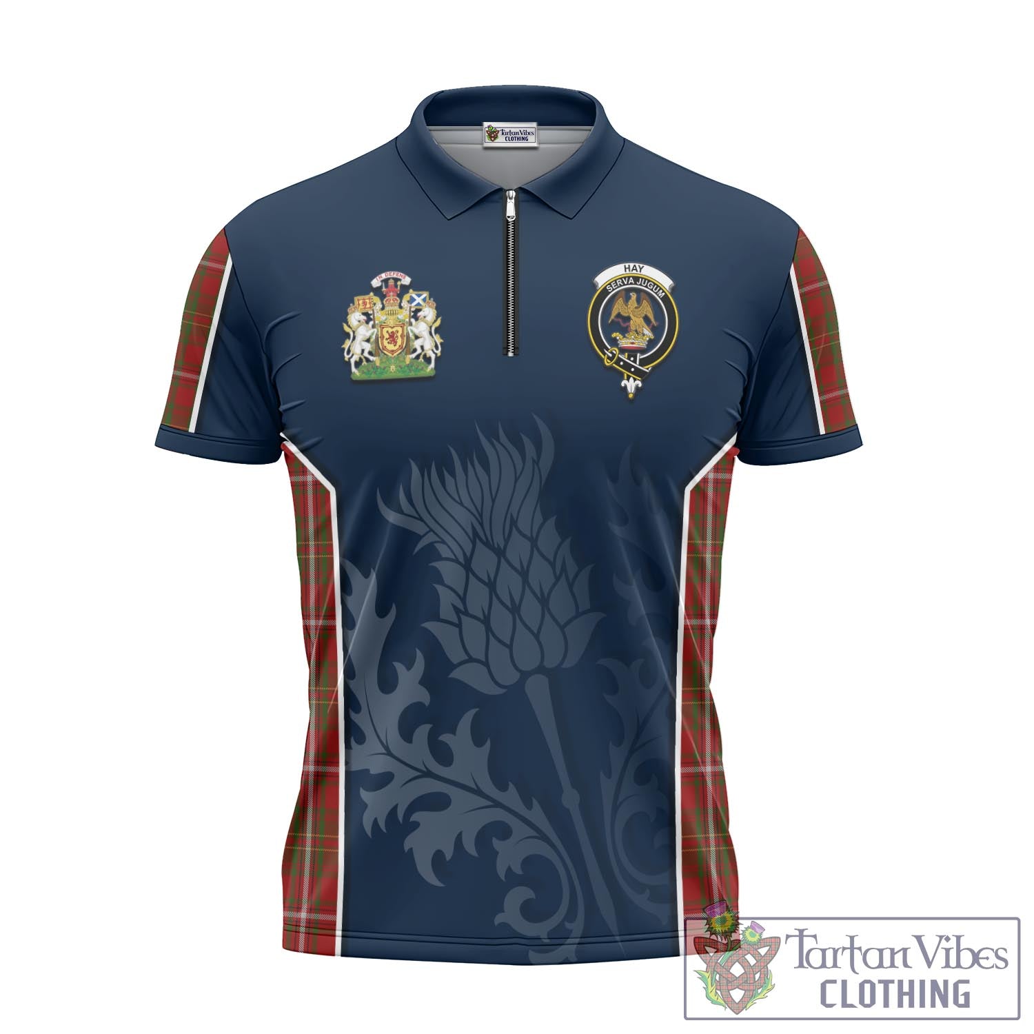 Tartan Vibes Clothing Hay Tartan Zipper Polo Shirt with Family Crest and Scottish Thistle Vibes Sport Style