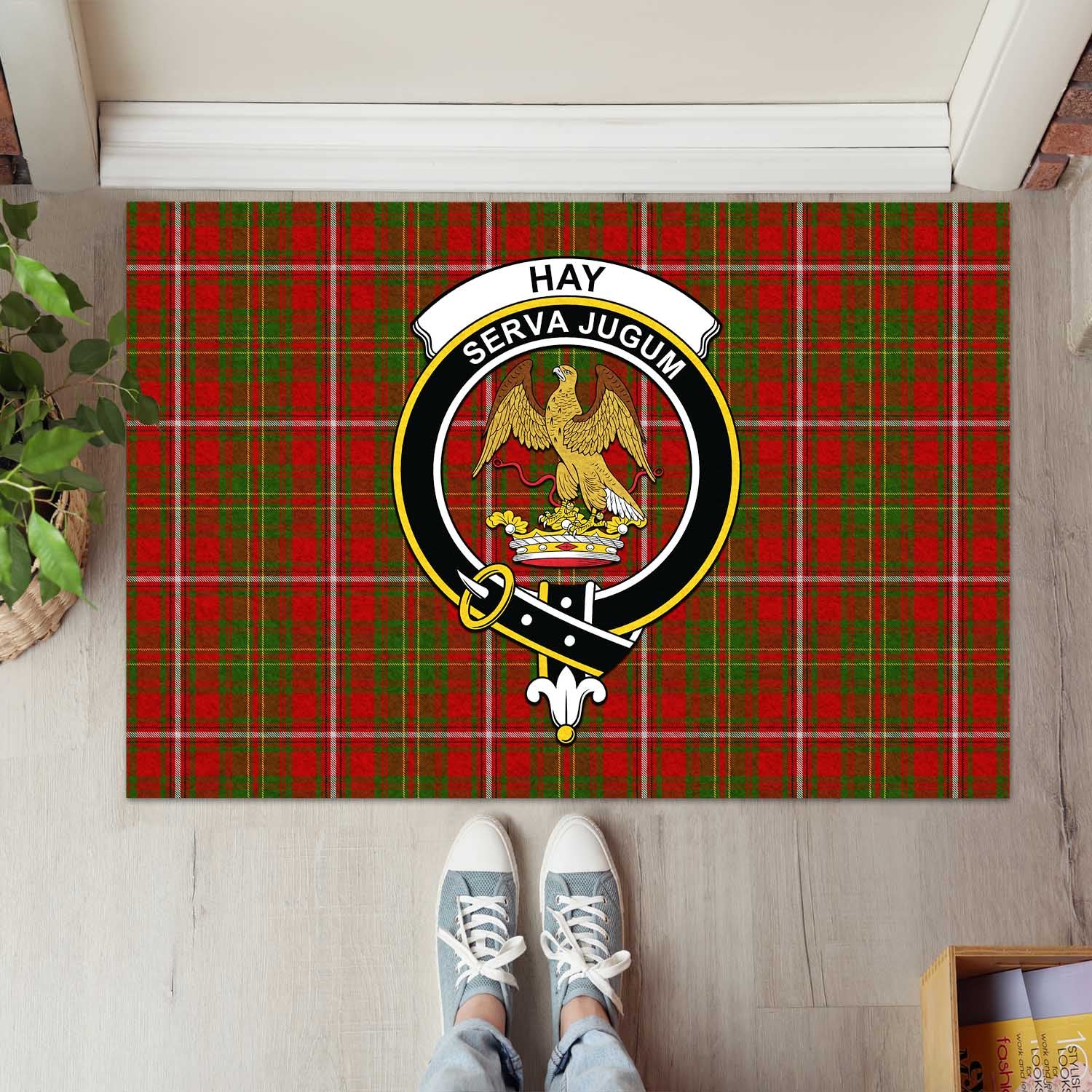 Hay Tartan Door Mat with Family Crest - Tartanvibesclothing