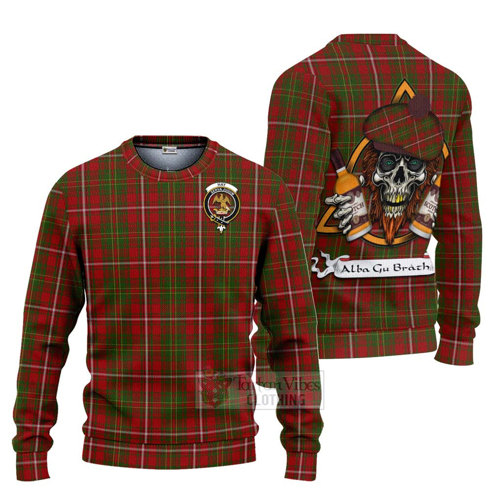 Tartan Vibes Clothing Hay Tartan Knitted Sweater with Family Crest and Bearded Skull Holding Bottles of Whiskey