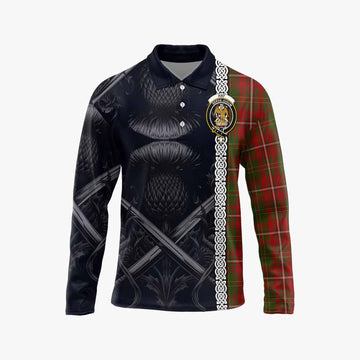 Tartan Vibes Clothing Hay Tartan Long Sleeve Polo Shirt with Family Crest Cross Sword Thistle Celtic Vibes