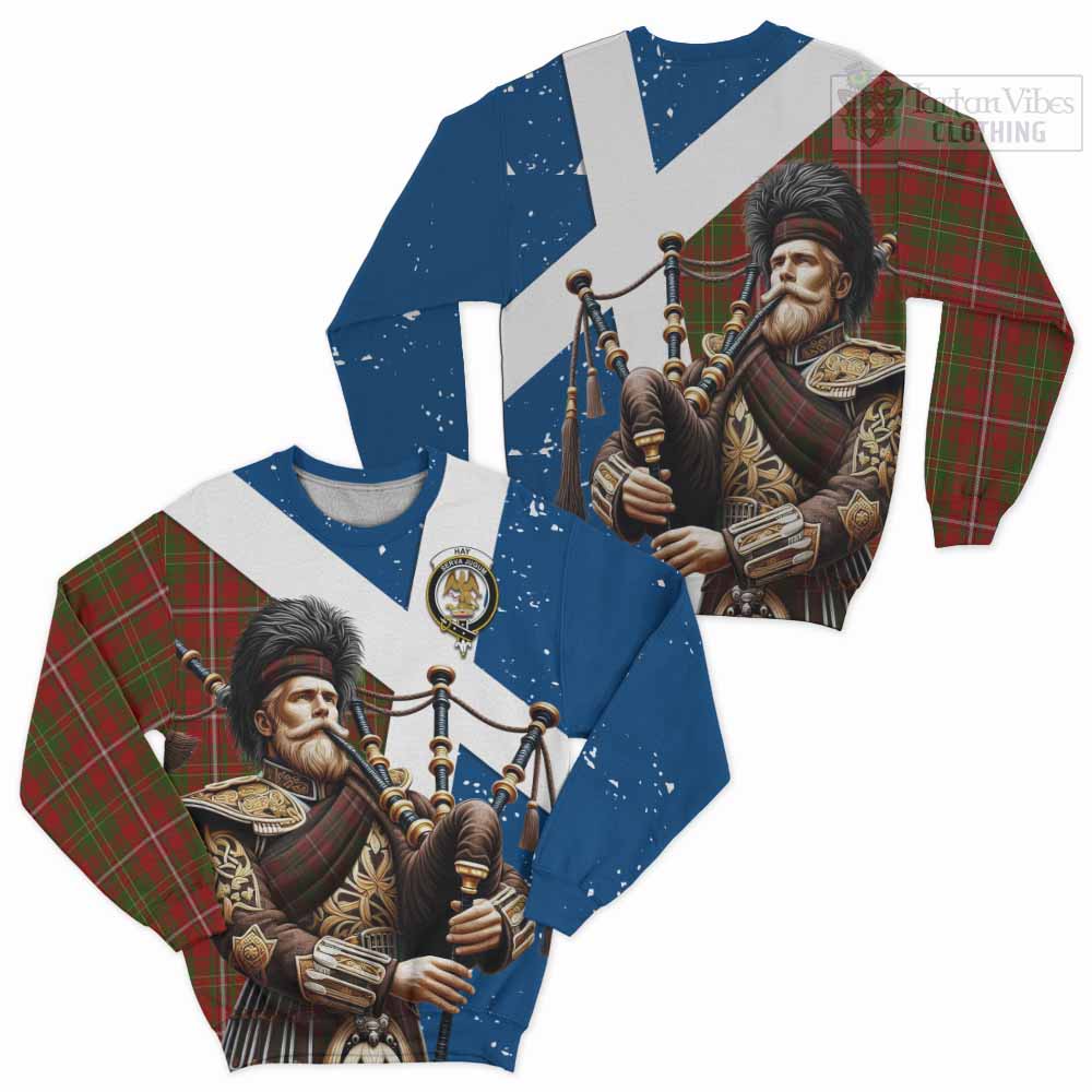 Tartan Vibes Clothing Hay Tartan Sweatshirt with Family Crest Scottish Bagpiper Vibes