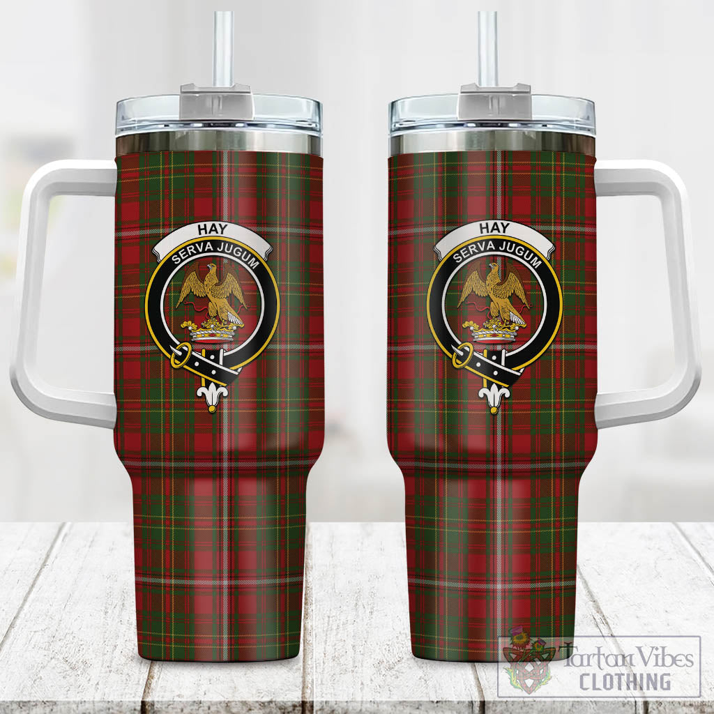 Tartan Vibes Clothing Hay Tartan and Family Crest Tumbler with Handle