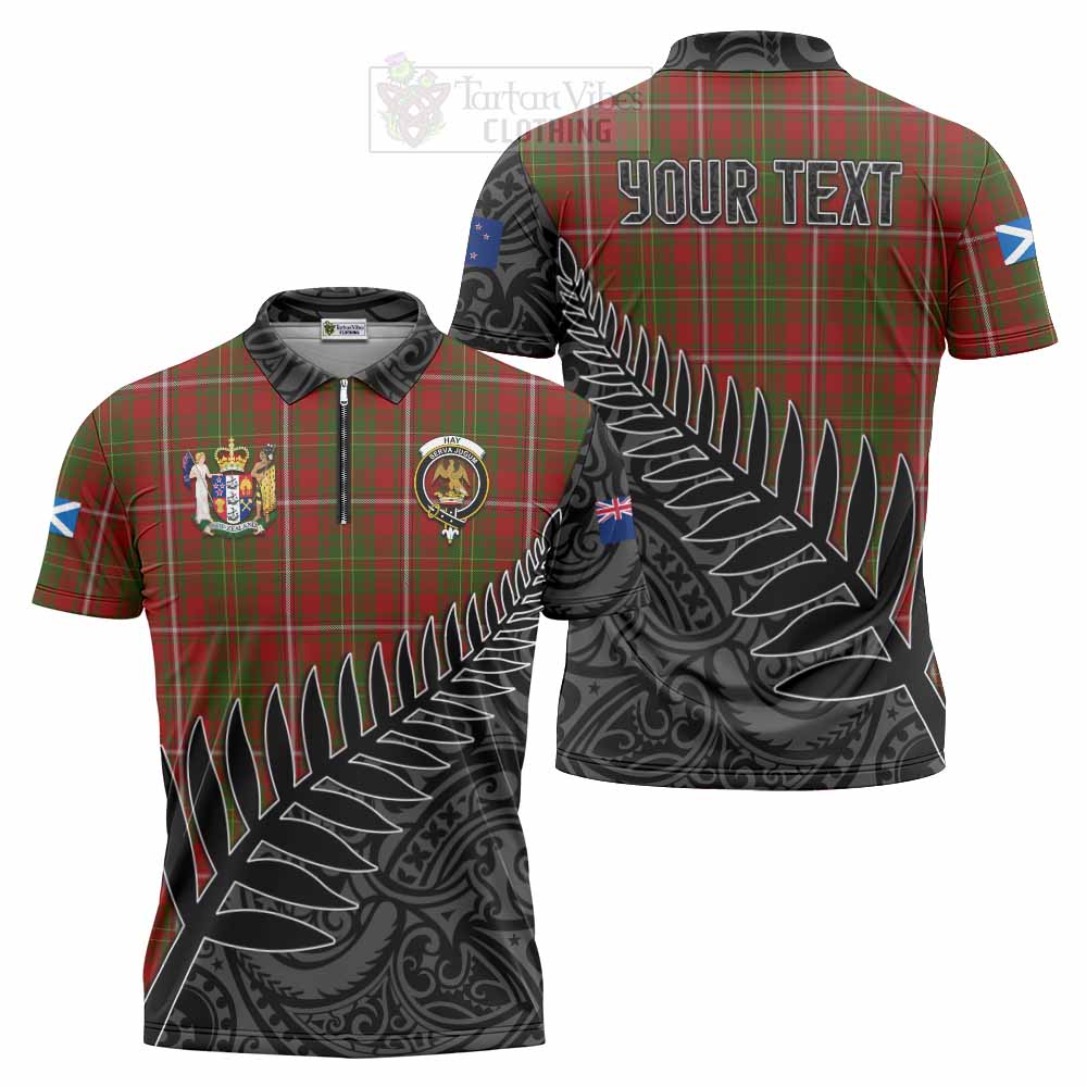 Tartan Vibes Clothing Hay Crest Tartan Zipper Polo Shirt with New Zealand Silver Fern Half Style