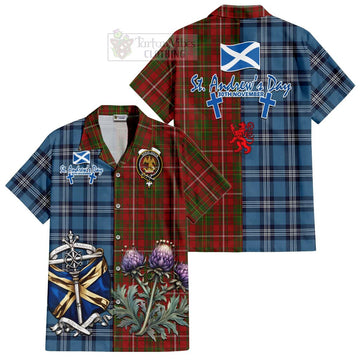 Tartan Vibes Clothing Hay Tartan Short Sleeve Button Shirt Happy St. Andrew's Day Half Tartan Style