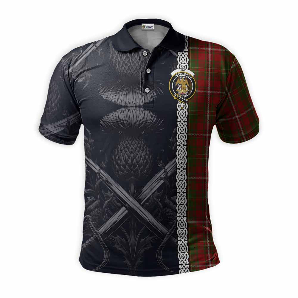 Tartan Vibes Clothing Hay Tartan Polo Shirt with Family Crest Cross Sword Thistle Celtic Vibes