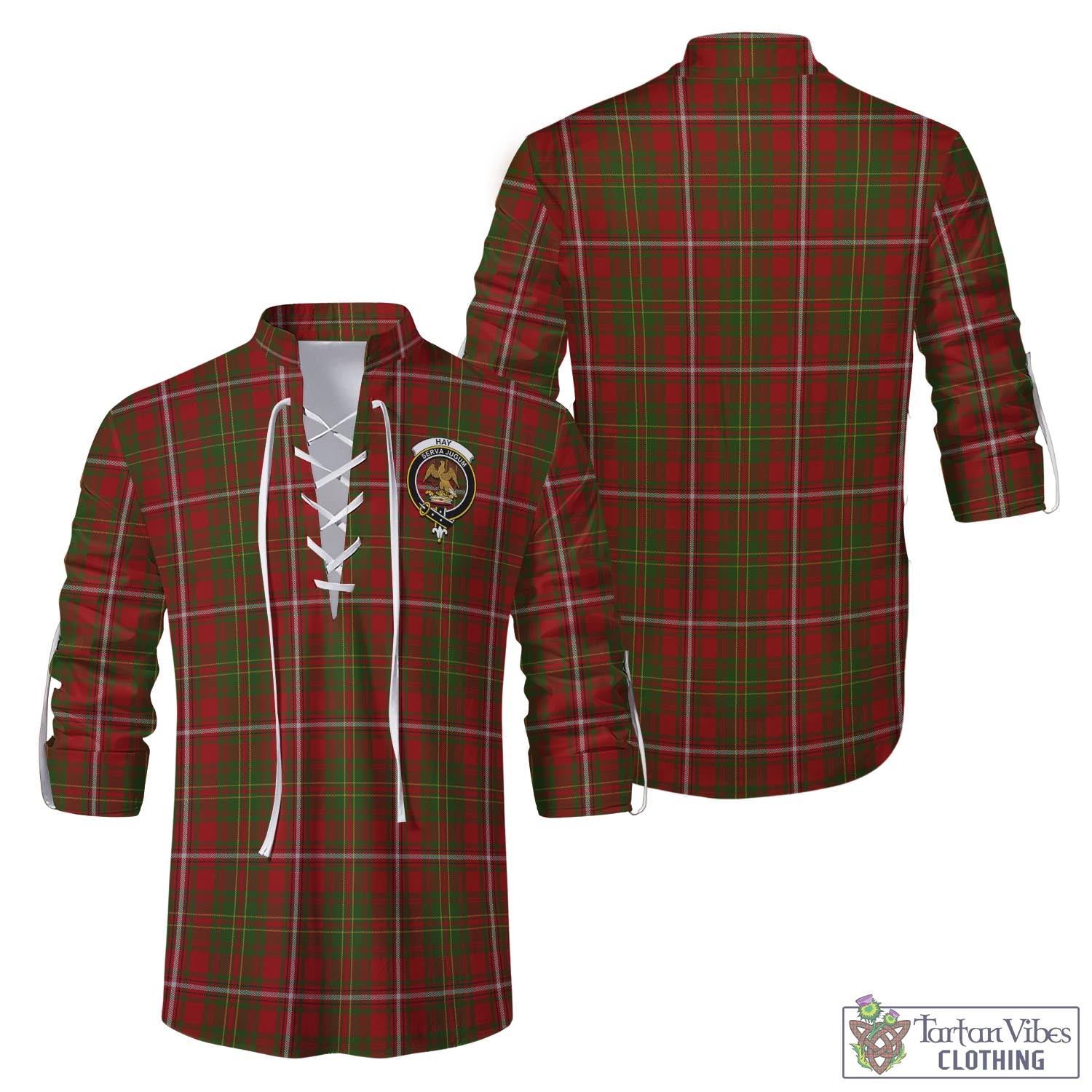 Tartan Vibes Clothing Hay Tartan Men's Scottish Traditional Jacobite Ghillie Kilt Shirt with Family Crest