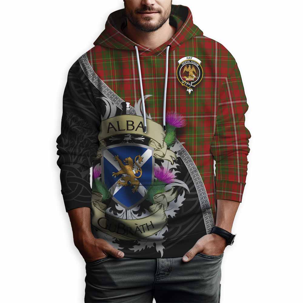 Tartan Vibes Clothing Hay Tartan Family Crest Hoodie Lion Rampant Royal Thistle Shield Celtic Inspired