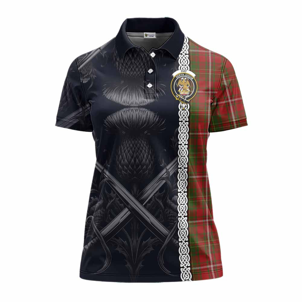 Tartan Vibes Clothing Hay Tartan Women's Polo Shirt with Family Crest Cross Sword Thistle Celtic Vibes