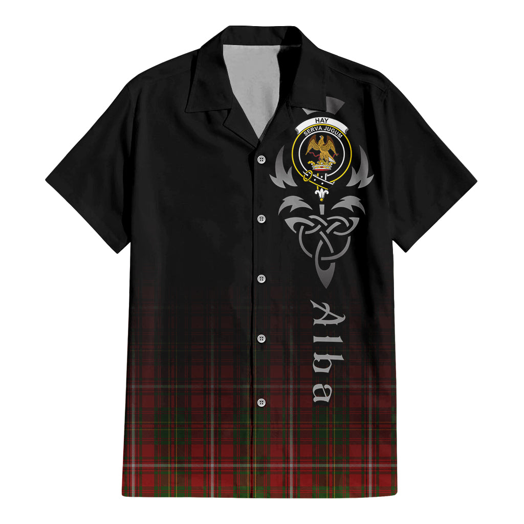Tartan Vibes Clothing Hay Tartan Short Sleeve Button Up Featuring Alba Gu Brath Family Crest Celtic Inspired