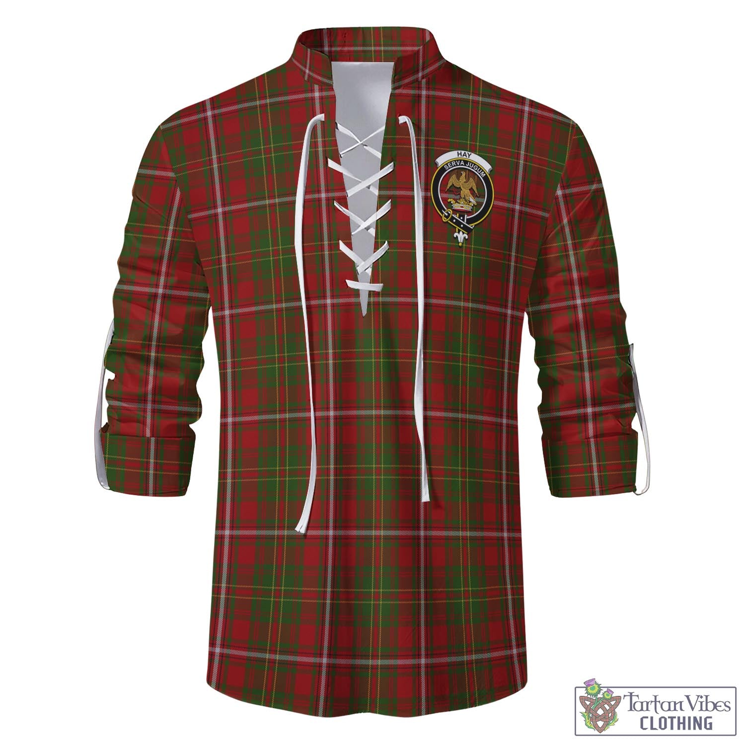 Tartan Vibes Clothing Hay Tartan Men's Scottish Traditional Jacobite Ghillie Kilt Shirt with Family Crest