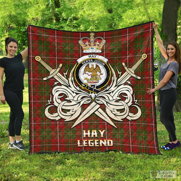 Hay Tartan Quilt with Clan Crest and the Golden Sword of Courageous Legacy