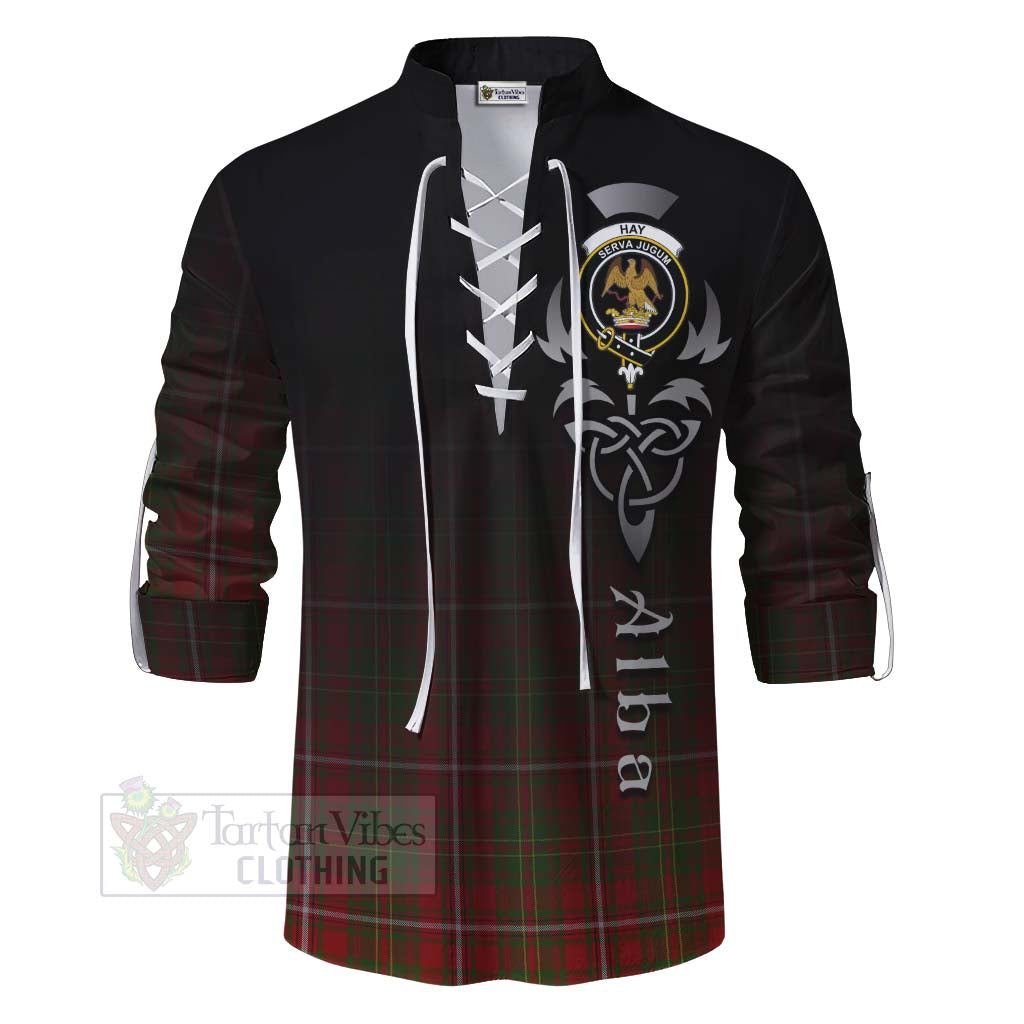 Tartan Vibes Clothing Hay Tartan Ghillie Kilt Shirt Featuring Alba Gu Brath Family Crest Celtic Inspired