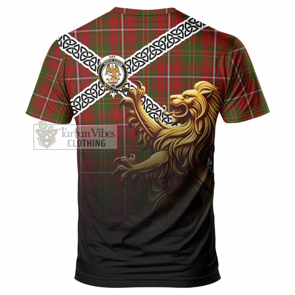 Tartan Vibes Clothing Hay Crest Tartan T-Shirt with Golden Lion Emblem Celtic Style