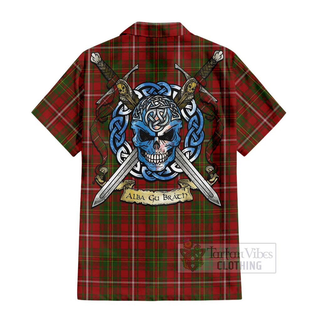 Tartan Vibes Clothing Hay Tartan Short Sleeve Button Shirt with Family Crest Celtic Skull Style