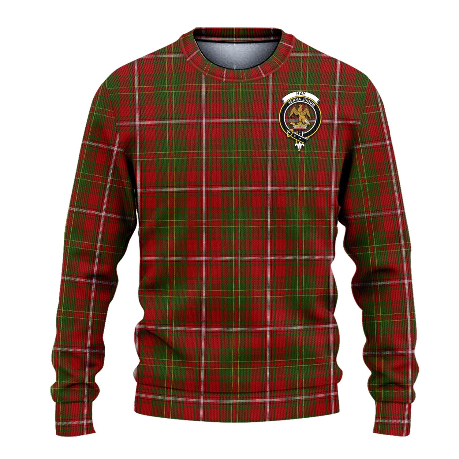 Hay Tartan Knitted Sweater with Family Crest - Tartanvibesclothing