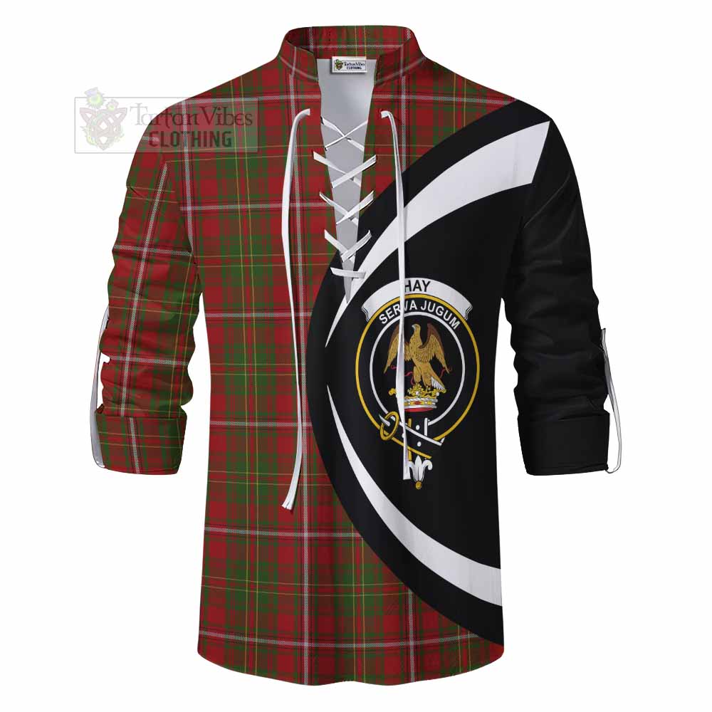 Tartan Vibes Clothing Hay Tartan Ghillie Kilt Shirt with Family Crest Circle Style