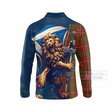 Tartan Vibes Clothing Hay Tartan Family Crest Long Sleeve Polo Shirt with Scottish Majestic Lion
