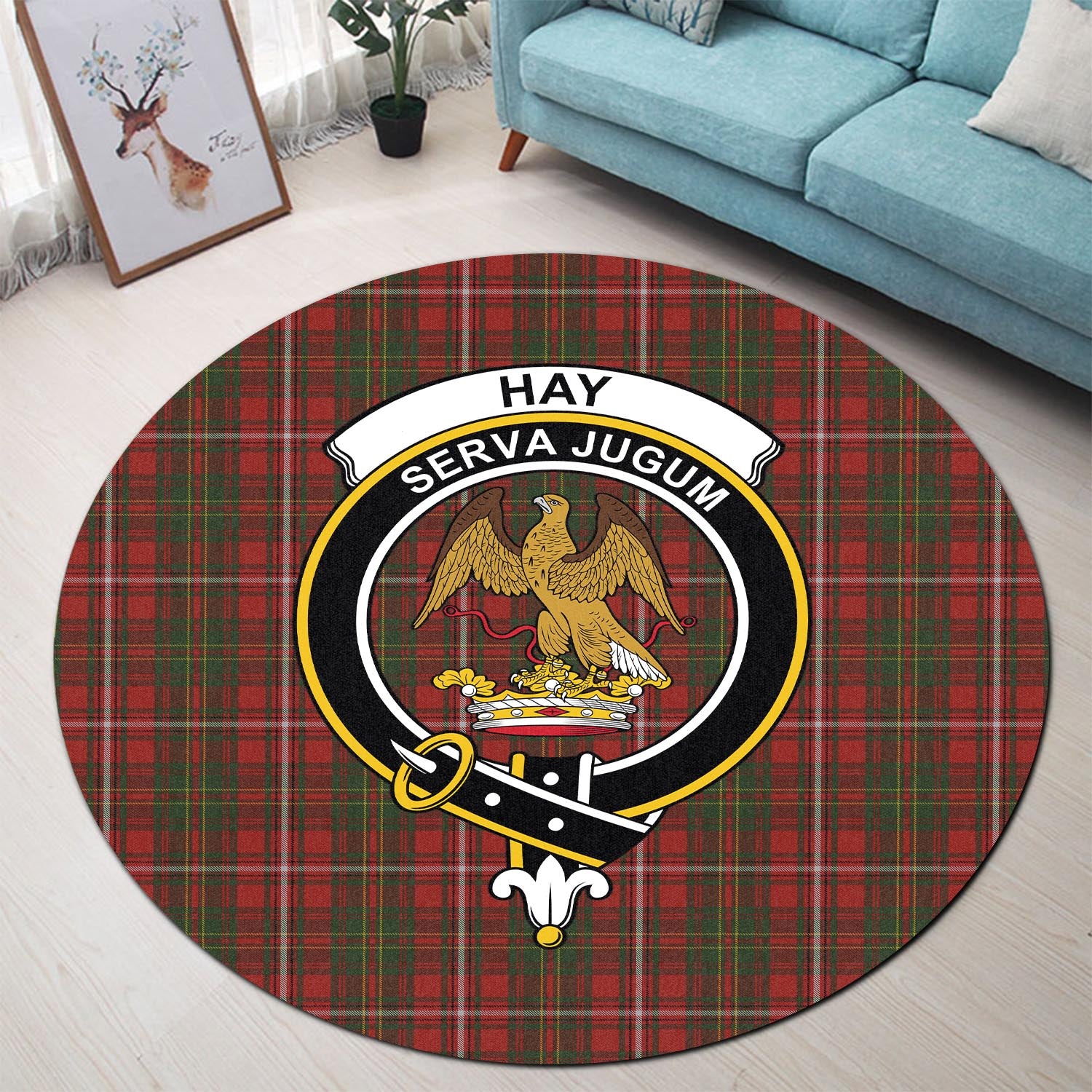 hay-tartan-round-rug-with-family-crest