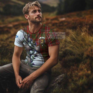 Tartan Vibes Clothing Hay Agnew Tartan T-Shirt with Family Crest and St. Andrew's Cross Accented by Thistle Vines