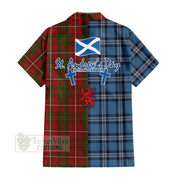 Tartan Vibes Clothing Hay Tartan Short Sleeve Button Shirt Happy St. Andrew's Day Half Tartan Style