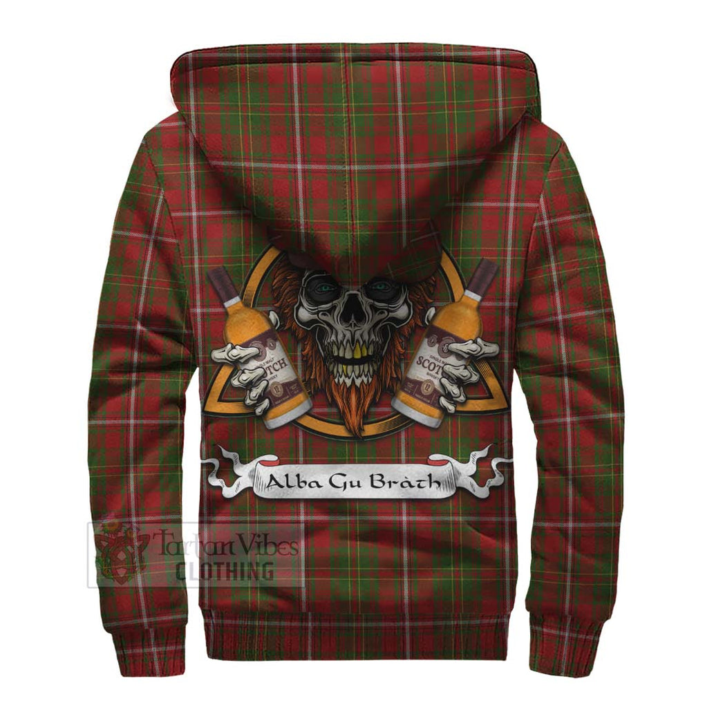 Tartan Vibes Clothing Hay Tartan Sherpa Hoodie with Family Crest and Bearded Skull Holding Bottles of Whiskey