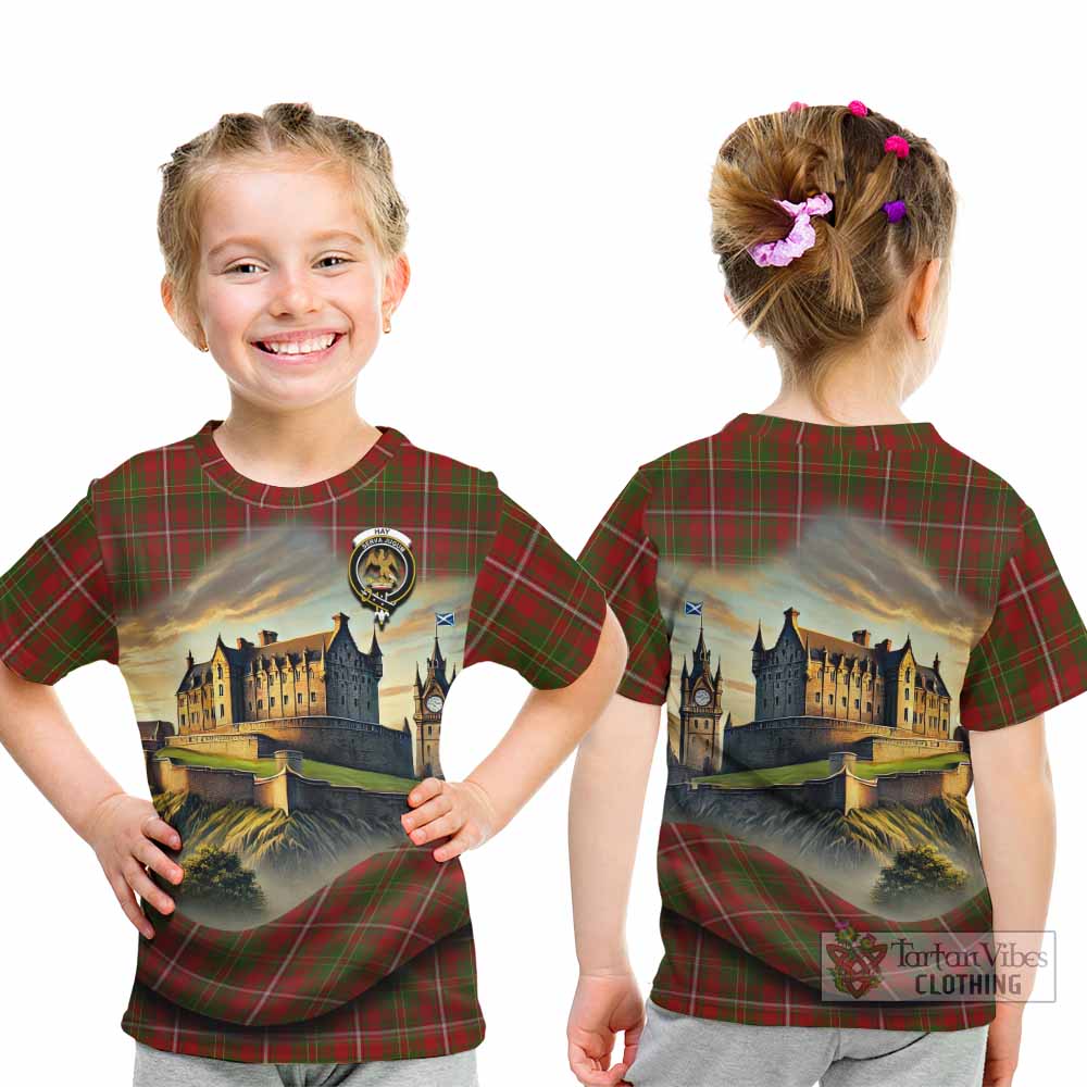Tartan Vibes Clothing Hay Tartan Family Crest Kid T-Shirt with Scottish Ancient Castle Style
