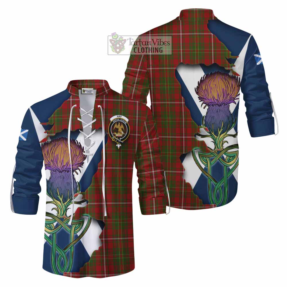 Tartan Vibes Clothing Hay Tartan Family Crest Ghillie Kilt Shirt Scottish Thistle Celtic Inspired