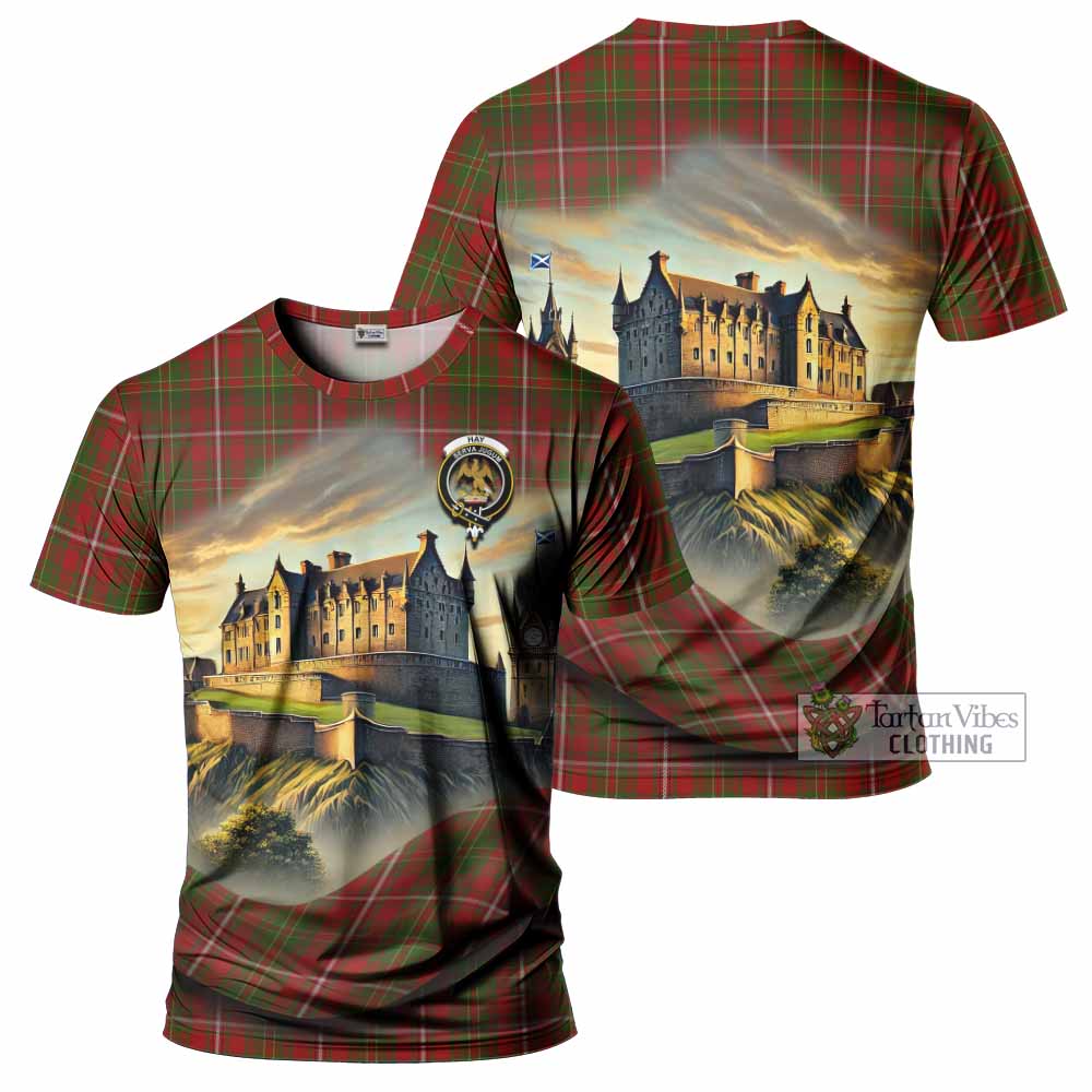 Tartan Vibes Clothing Hay Tartan Family Crest T-Shirt with Scottish Ancient Castle Stype