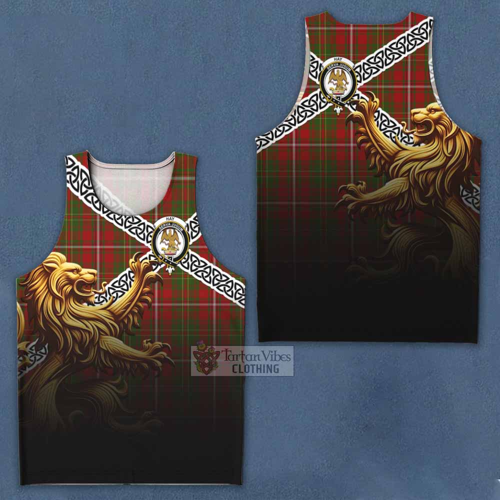 Tartan Vibes Clothing Hay Crest Tartan Men's Tank Top with Golden Lion Emblem Celtic Style