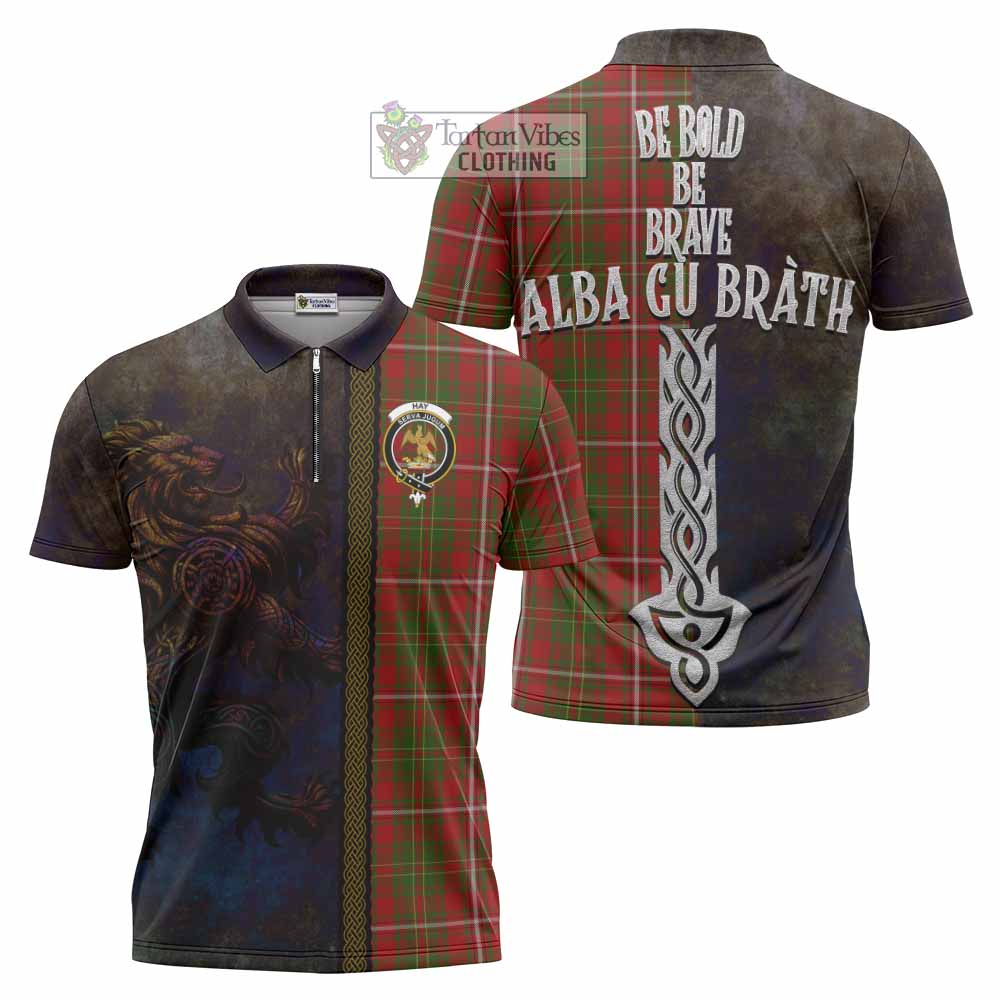 Tartan Vibes Clothing Hay Tartan Family Crest Zipper Polo Shirt Alba Gu Brath Be Brave Lion Ancient Style