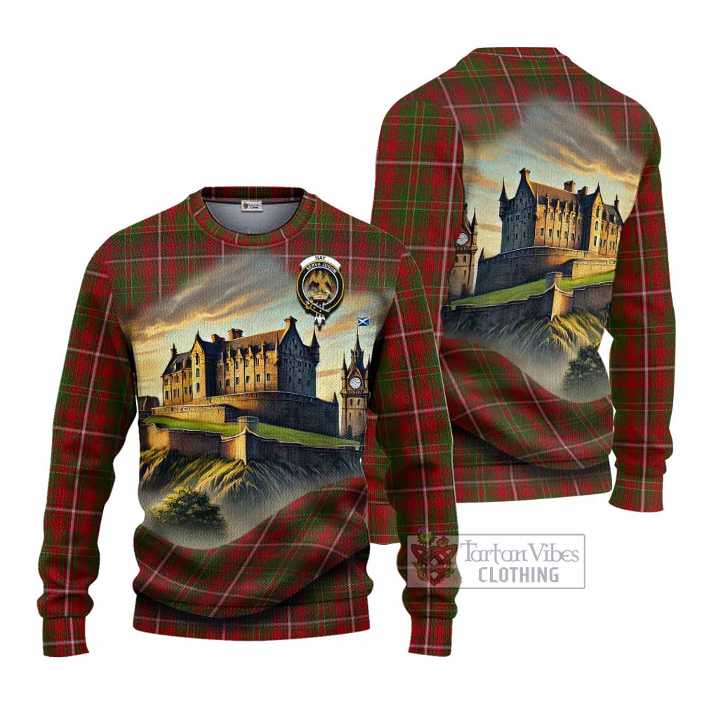 Tartan Vibes Clothing Hay Tartan Family Crest Knitted Sweater with Scottish Ancient Castle Style