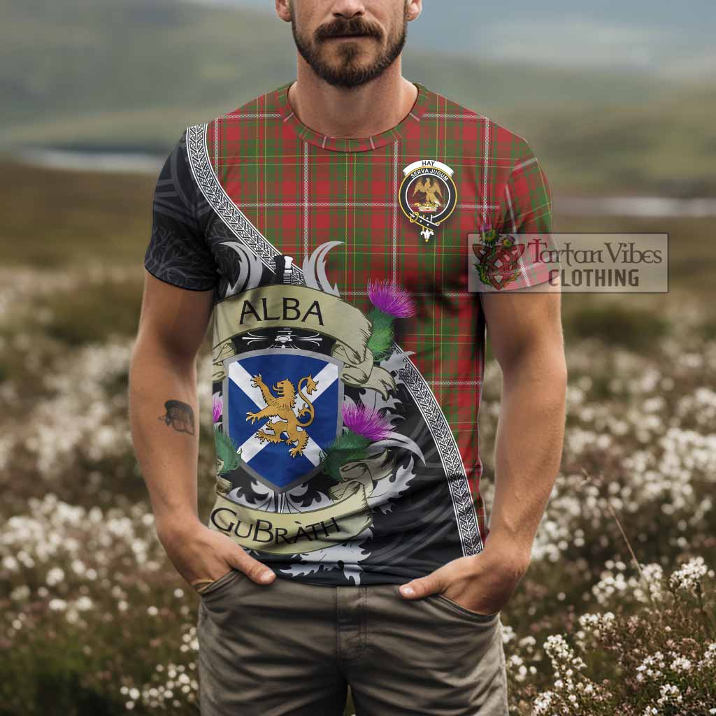 Tartan Vibes Clothing Hay Tartan Family Crest T-Shirt Lion Rampant Royal Thistle Shield Celtic Inspired