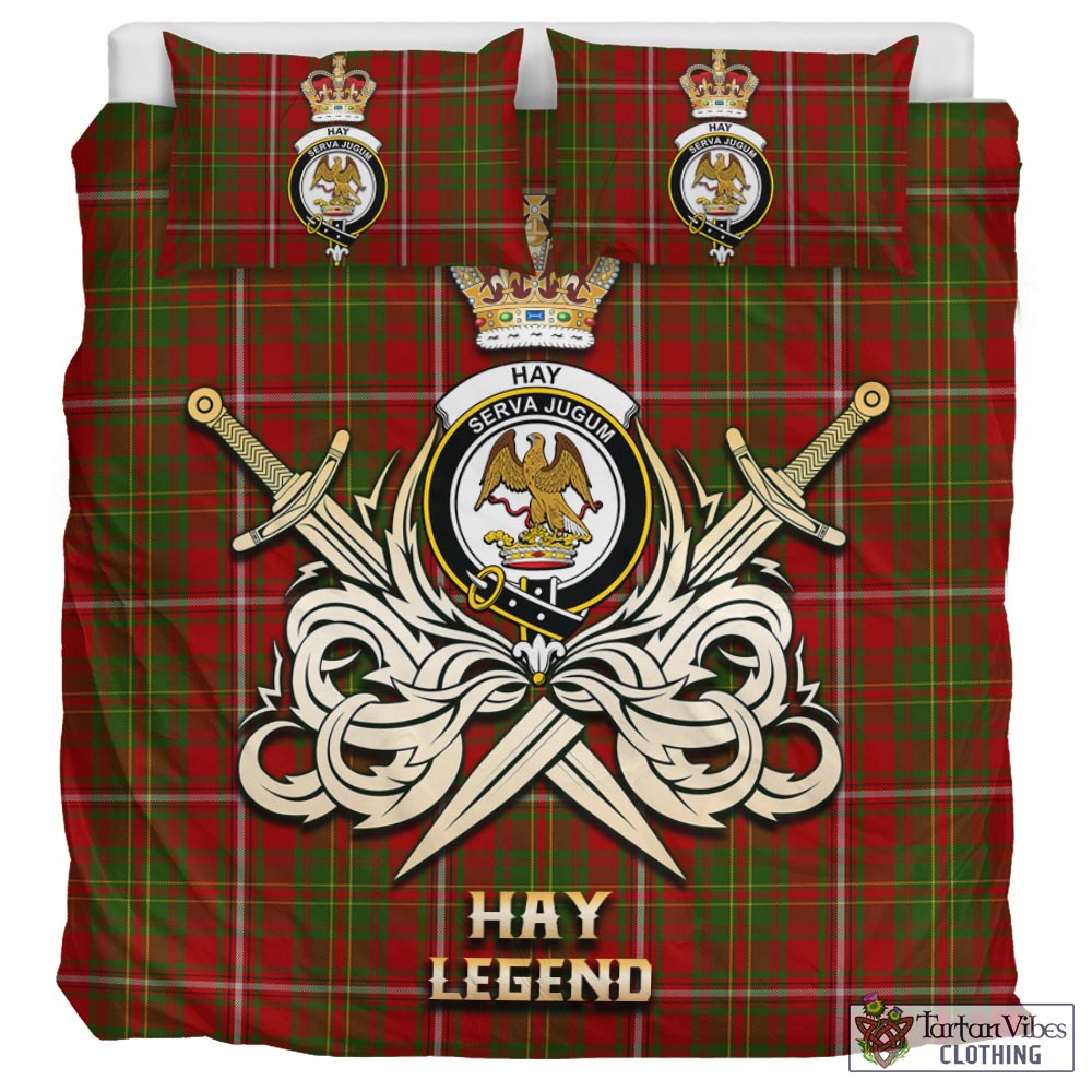 Tartan Vibes Clothing Hay Tartan Bedding Set with Clan Crest and the Golden Sword of Courageous Legacy